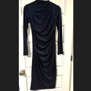 Enza Costa Long Sleeve Draped Navy Dress